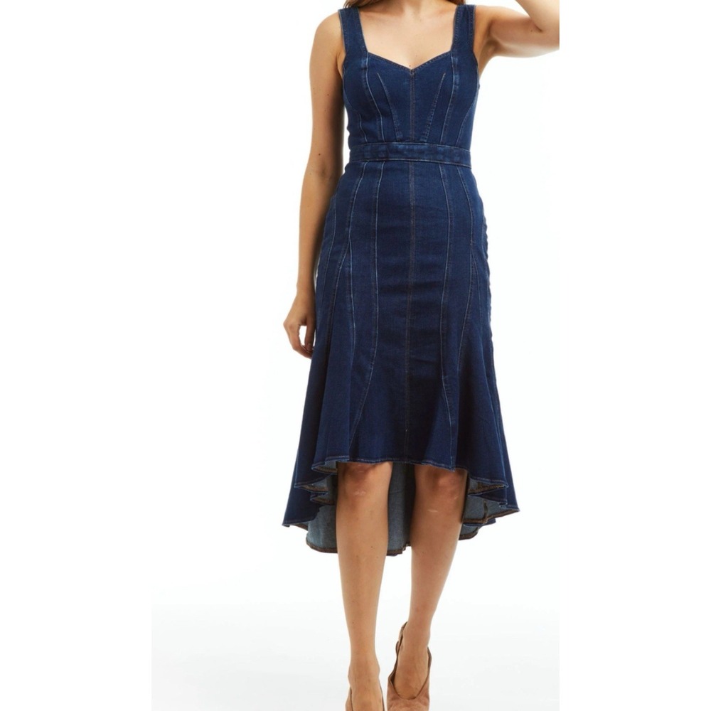 Tractr Denim Dress Womens Medium Blue Fit Flare Sleeveless Western High Low XS‎